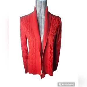 Loft women's orange cable knit open front long-sleeved cardigan size S